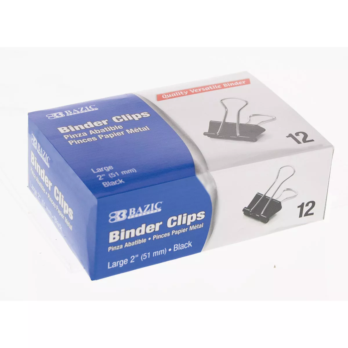 764608002674 Bazic Products Binder Clips (2") Box Of 12 Large, Black - Image 1